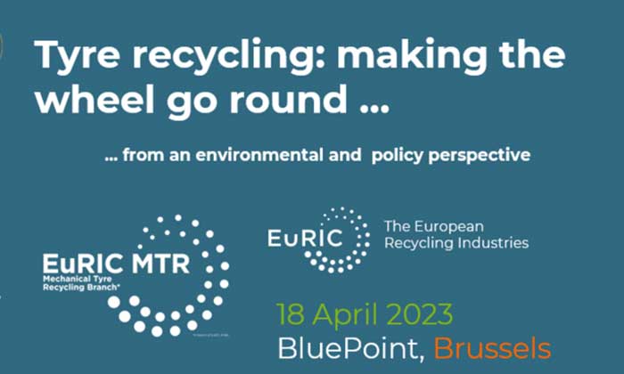 Robert Weibold speaks at EuRIC’s tyre recycling event in Brussels, April 18, 2023