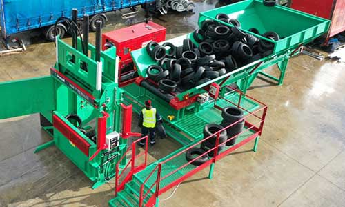 Gradeall’s new tyre baler conveyor helps end-of-life tyre collectors and haulers save labour and increase productivity