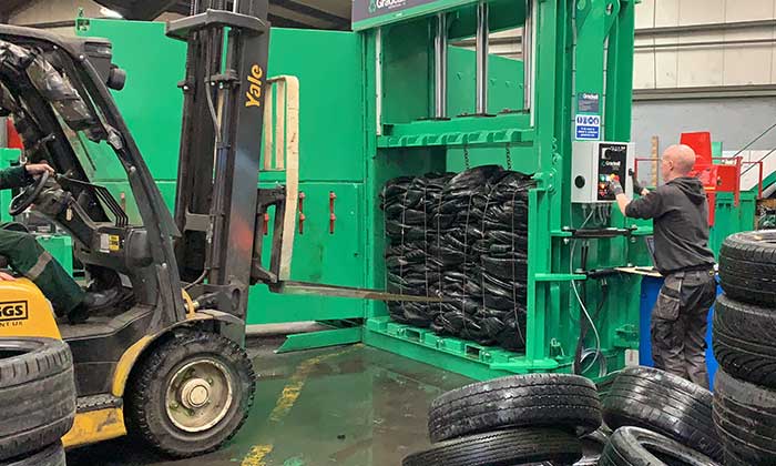 Gradeall makes the tyre baling process as efficient as possible