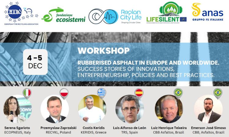 Join Rubberized Asphalt Workshop by LIFE RE-PLAN CITY LIFE and LIFE SILENT, Rome, Dec 4-5