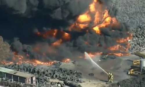 Fire broke out at a tire recycling plant in Gujarat, India