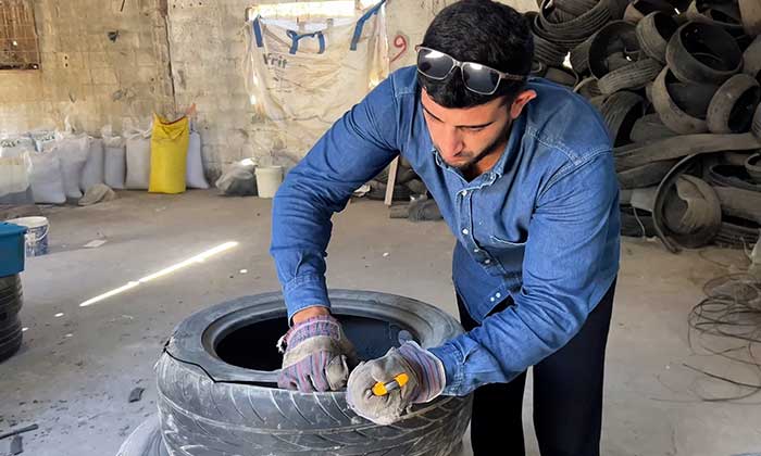 Palestinian entrepreneur launched tire recycling project in Gaza Strip